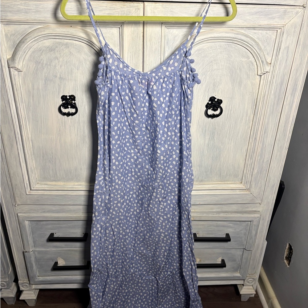 Simply Southern Dots‎ Blue Pom Pom Maxi Dress Preppy Effortless Beach Nautical - Picture 7 of 9